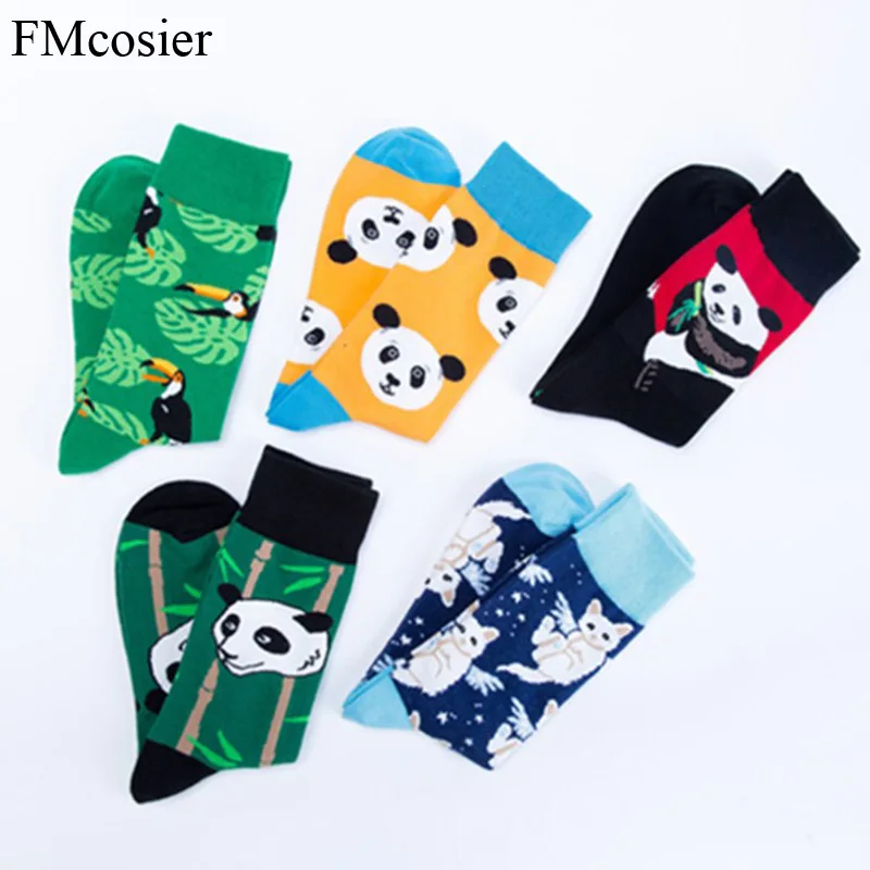 5 Pairs Autumn Winter Plus Size Men's Socks Men Socks Cotton Men's Dress Socks Animal Warm Thick Socks Long Cotton Funny 44 46