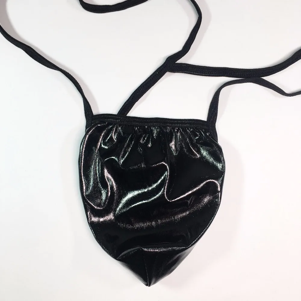 G366V Hot Mens Pouch Thong Suspender PVC Faux Leather Black Mens Pouch Suspender