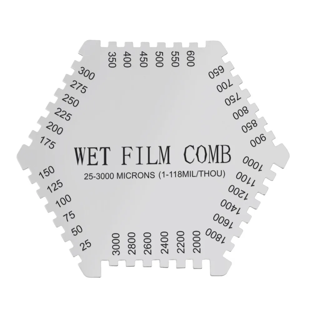 Wet Film Combs 25~3000um Microns Micrometer / 1~118 Mil Dual Scale Hexagonal Style Wet Paint Coating Thickness