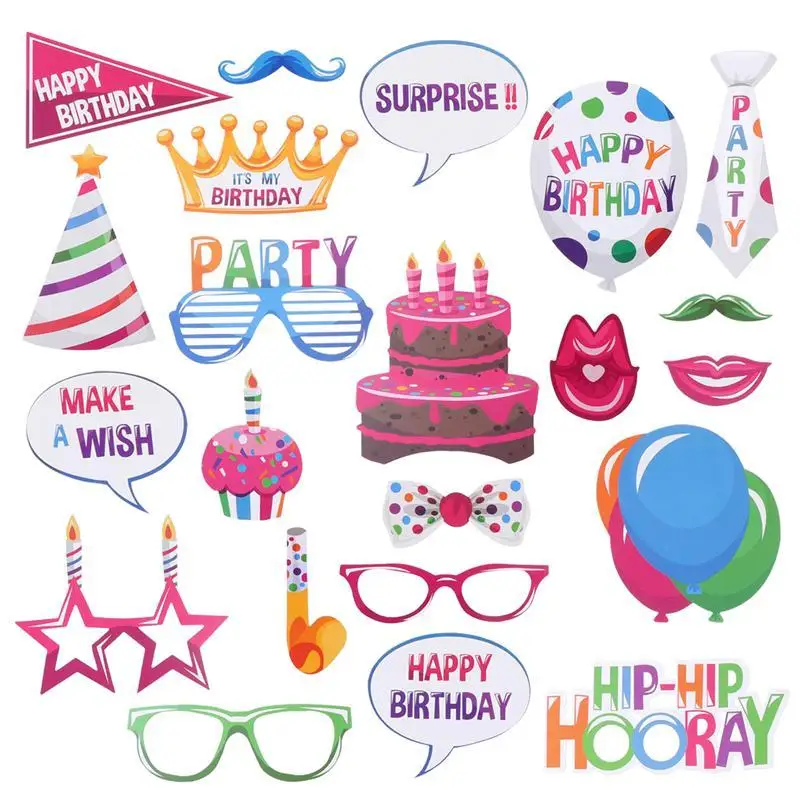  22 Pcs Decorate Baby Happy Birthday Sign Funny Props for Photo Booth Decorations