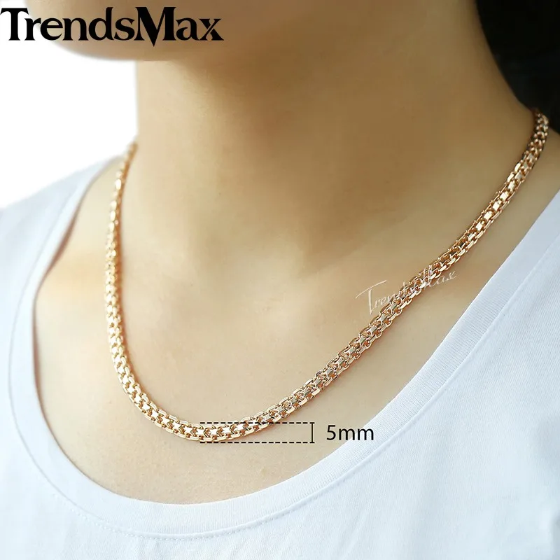 5mm Jewelry Set Necklace Bracelet for Women Men 585 Rose Gold Color Weaving Bismark Link Fashion Jewelry 2022 Gift KGS275