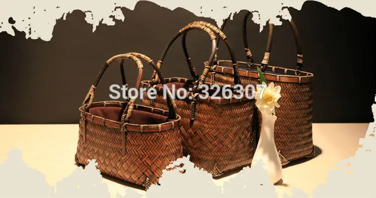 Japanese art RETRO bamboo bag handmade woven bag tea bag beam port bag basket tea accessories storage for tea set