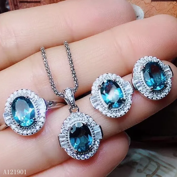 KJJEAXCMY Boutique Jewelry  925 Silver-inlaid Natural Topaz Lady's Necklace Ring Earrings Suspender 3-piece Set Support Detectio