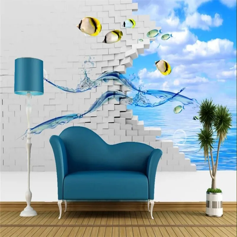 

3D Brick Wall Ocean World Wall Professional Manufacture Wallpaper Mural Custom Photo Wall