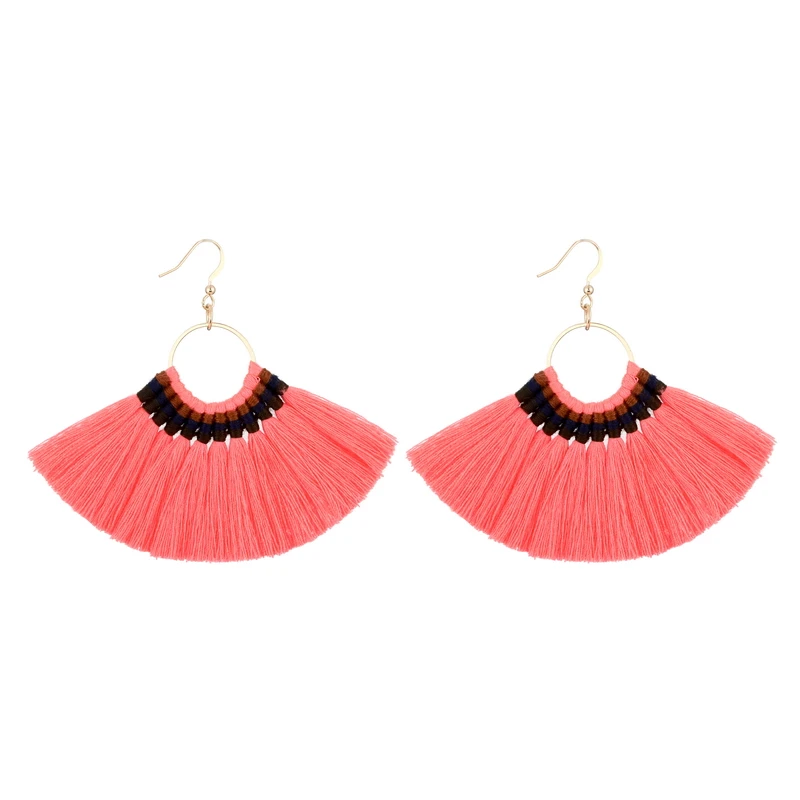 LOVBEAFAS Bohemian Handmade Tassel Earrings For Women Vintage Long Drop Boho Earrings Cotton Rope Weave Fringe Sector Jewelry
