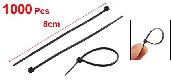 UXCELL 1000Pcs Black Plastic Cable Zip Tie Fasten Wrap 80mm x 2mm With Self-lock Design Nylon Material 8cm Length To Household