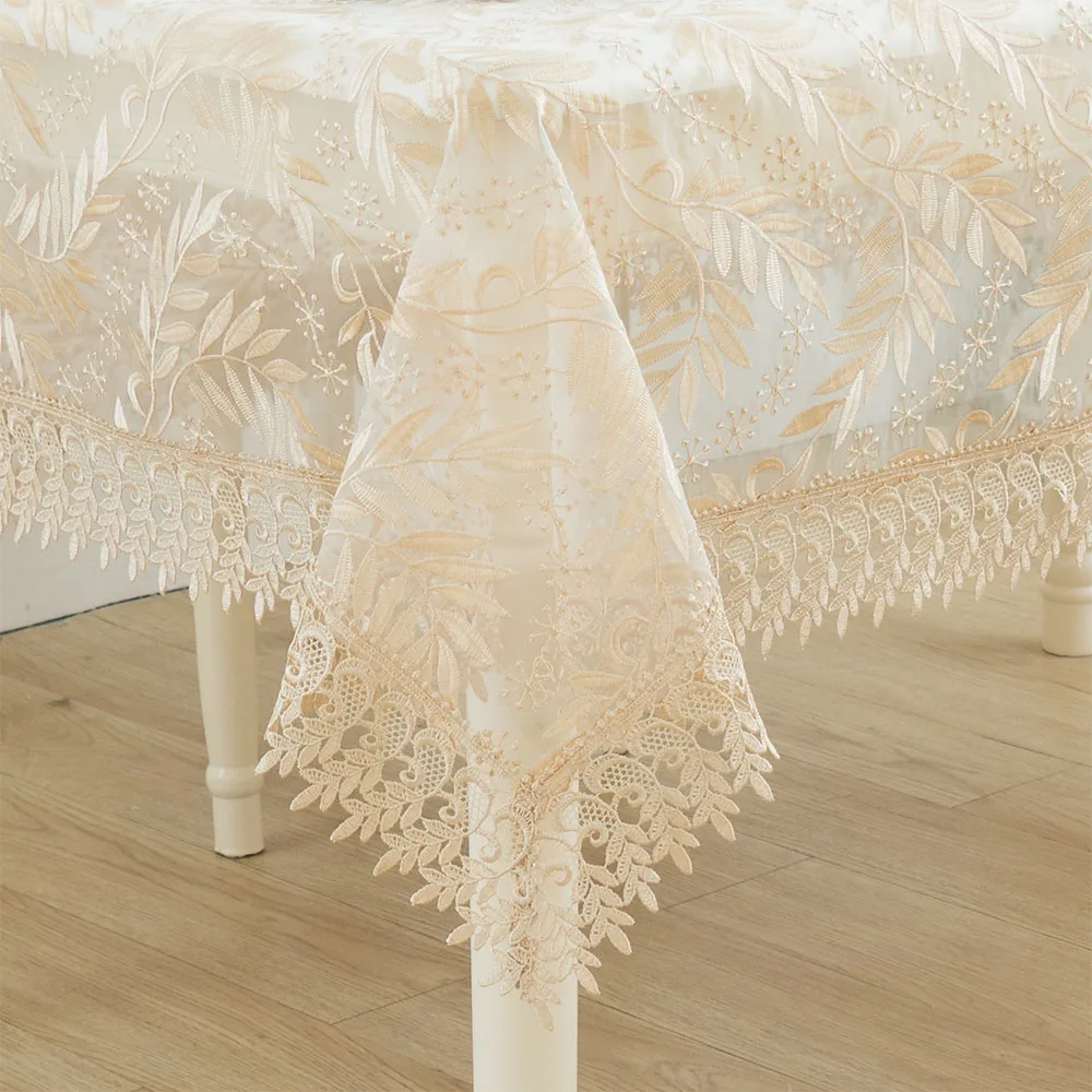 Creative Gold Color Modern Style Organza LEAVES Embroidered Table Cloth Modern American Table Cabinet Cover