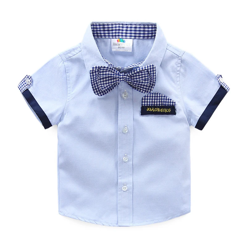 2024 Summer 2 3 4 5 6 8 10 Years Children\'S Birthday Party Clothing Cotton Short Sleeve Plaid Kids Handsome Boy Bow Tie Shirt