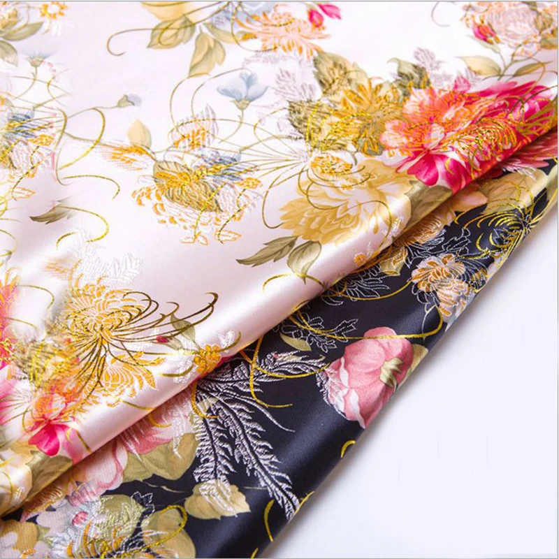 new arrival brocade golden silk peony fabric for patchwork felt tissue telas dress bed sheet children cloth coat bag 100x75cm