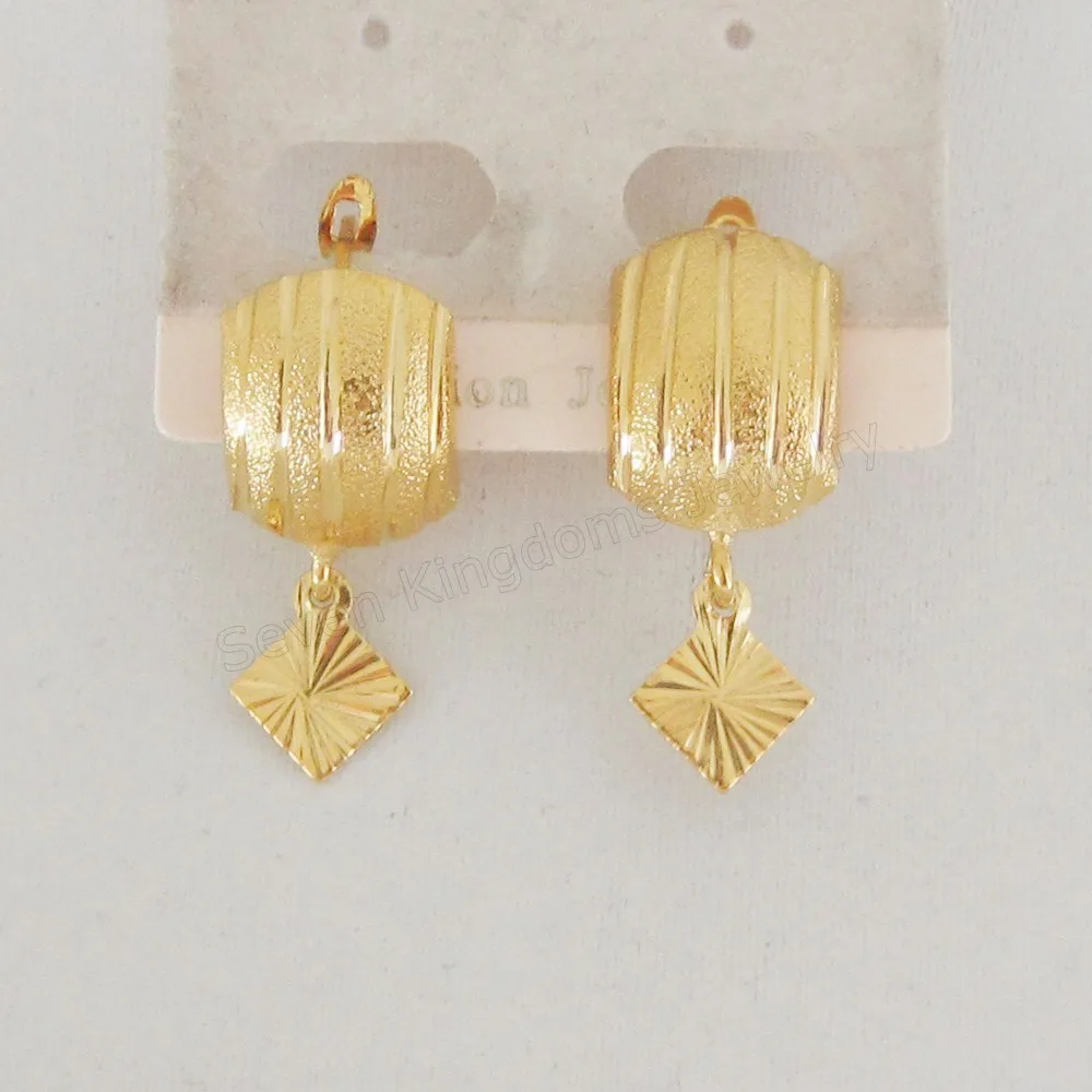 Foromance/CUTE SQUARE PART HANGING CARVED SCRUB  DIMENSION 11mm*27mm - YELLOW GOLD PLATED STUD EARRING