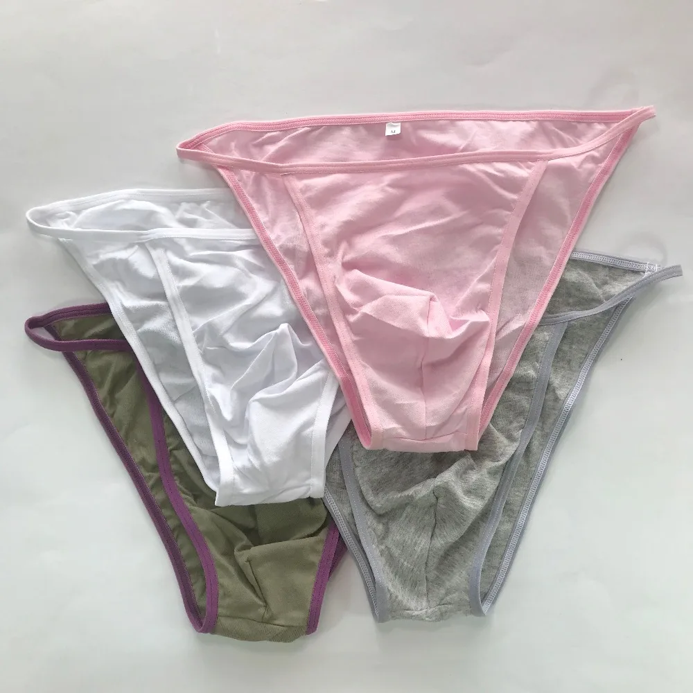 4pcs lot G342C New Colors Mens String Bikini Fine Soft Cotton  Sexy Underwear Contoured Pouch