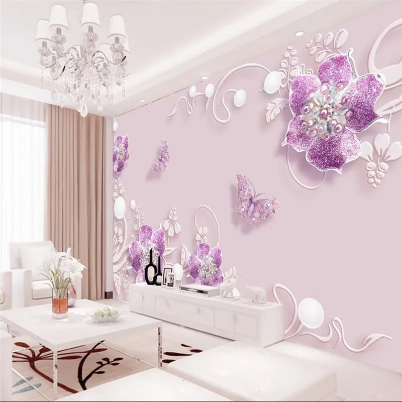 Cozy Fashion Butterfly Love Flower Jewelry TV Wall Professional Production Wallpaper Mural