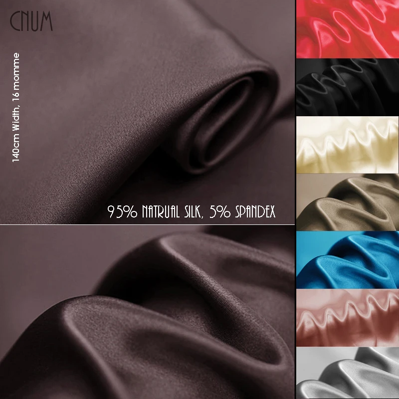 CNUM SP14016 Silk Stretch Fabric/ Pure Color, 21 colors/95% Silk, 5% Spandex Elastic/ Width:1.53yd, Thickness:16m/m