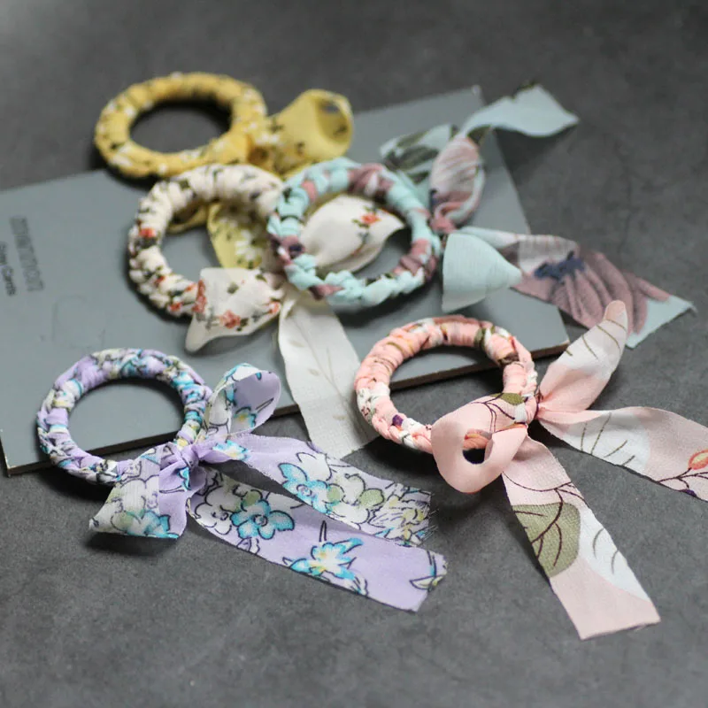 Spring style flower pattern print Chiffon Woven geometry rounds bowknot shape fashion bow diy jewelry earring/garments accessory