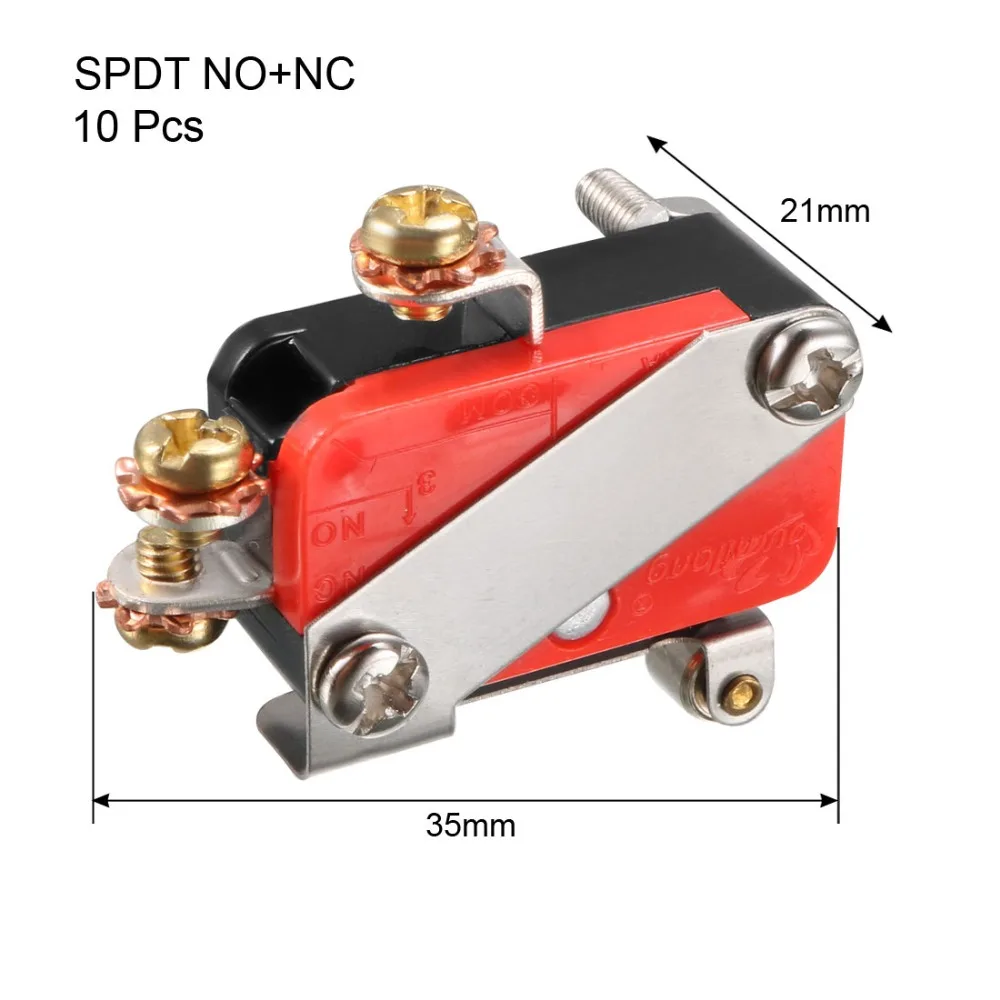 UXCELL 10PCS 15A 125/250V AC SPDT Switches NO+NC Snap Button Hinge Roller Lever Type Micro Limit Switch with Screw Terminals