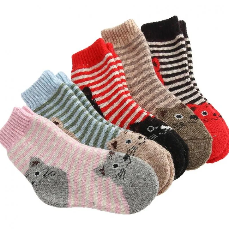 Winter Kids Socks Cotton Children Animal Socks Set Cat Cute Thick Wool Socks Lot Stripe Funny Short Baby Boys Girls Warm Soft