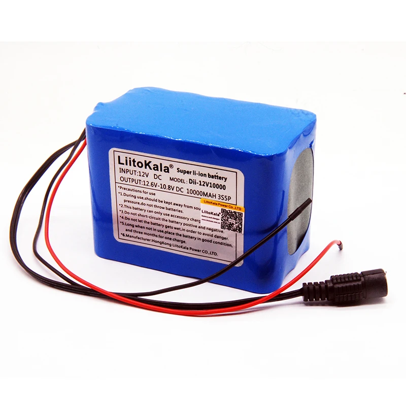 LiitoKala o dużej pojemności 12 V 10Ah 18650 akumulator litowy 12 v 10000 mAh z BMS do lampy LED 75W Xenon ues