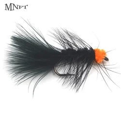MNFT 10Pcs Orange Egg Sucking Leech Bugger Flies Fly Fishing Artificial Trout Fly Fishing Baits Black Marabou Flashabou