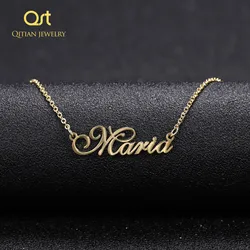 Qitian Custom Name Necklace Personalized Nameplate Name Pendant For Woman Gift Gold Stainless Steel Chain Jewelry