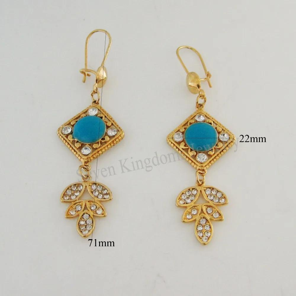 YELLOW GOLD PLATED STUD DANGLE ENAMEL FLOWER LEAF DANGLER TALL 2.8