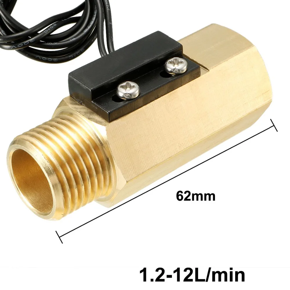 1PCS DC250V 70W Water Flow Sensor G1/2 or G3/4 Hall Effect Liquid Sensor Switch Meter 2.5-30L/min 1.2-12L/min Brass Tone