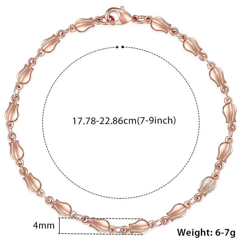 Davieslee Trendy Gift Bracelet For Women 585 Rose Gold Color Tulip Bud Bead Link Women\'s Bracelet Jewelry 4mm 18cm 20cm GB394A