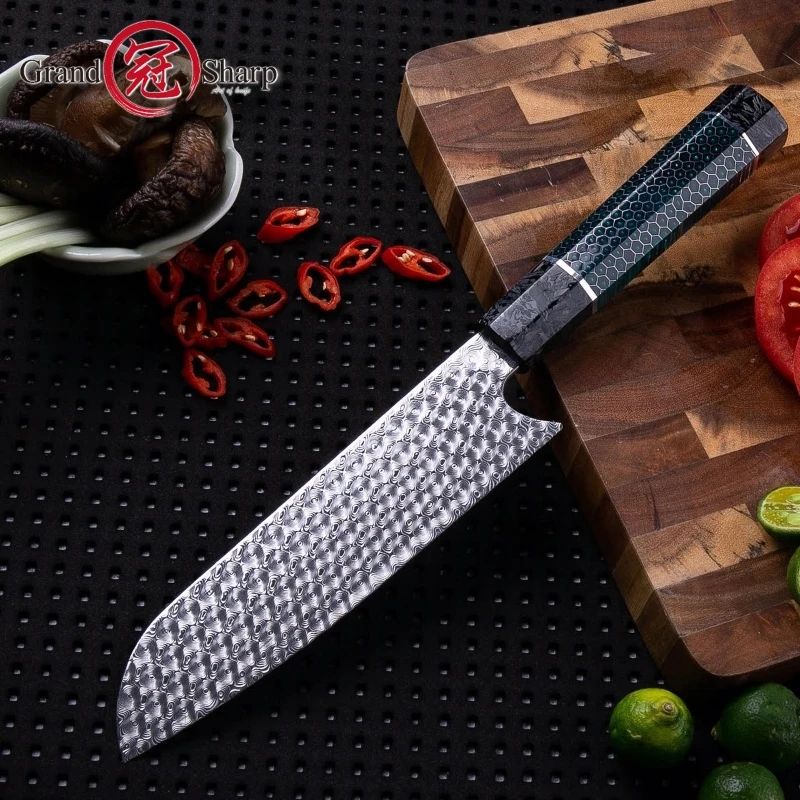 

Handmade Santoku Knife 110 layers Damascus Steel Luxury Kitchen Knives Professional Chef Cooking Tools Honeycomb Design Handle