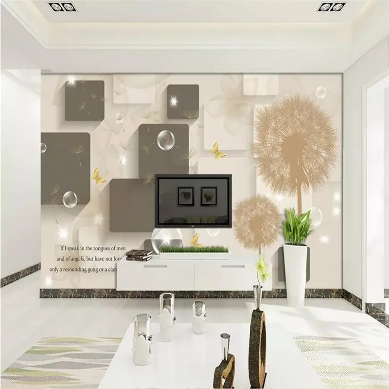 Hand-painted dandelion 3D stereo simple TV background professional production mural wallpaper wholesale custom photo wall