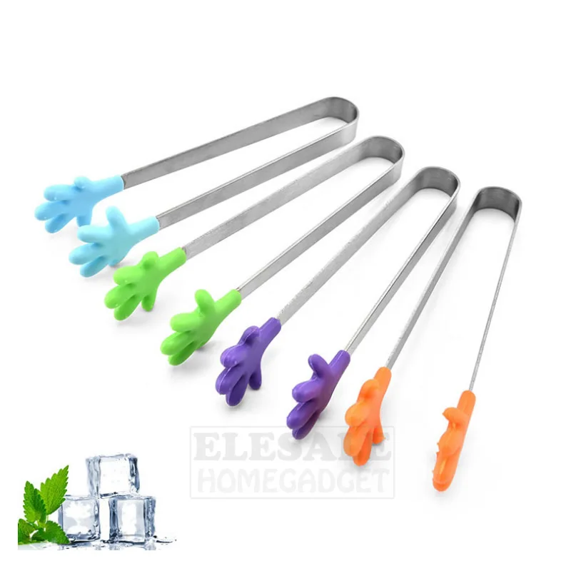 1pcs Mini Food Tongs Stainless Steel Silicone Ice Sugar Fruit Biscuit Tongs Salad BBQ Food Clips Kitchen Utensil Gadgets