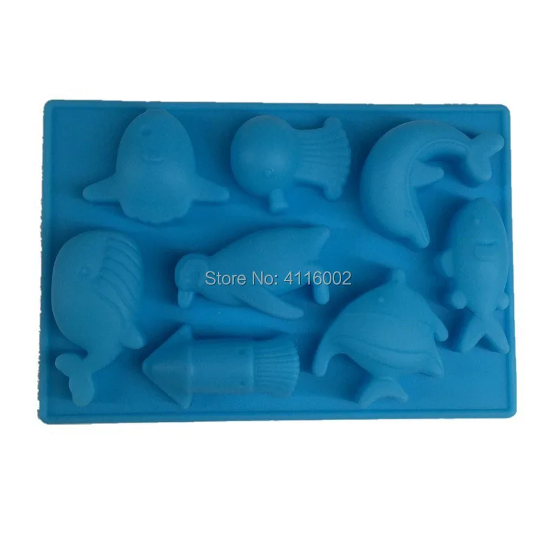 100pcs/lot 13.7x9.3cm DIY Silicone Mold The Sea World Dolphin and Fish Silicone Chocolate Mold Handmade Soap Mold