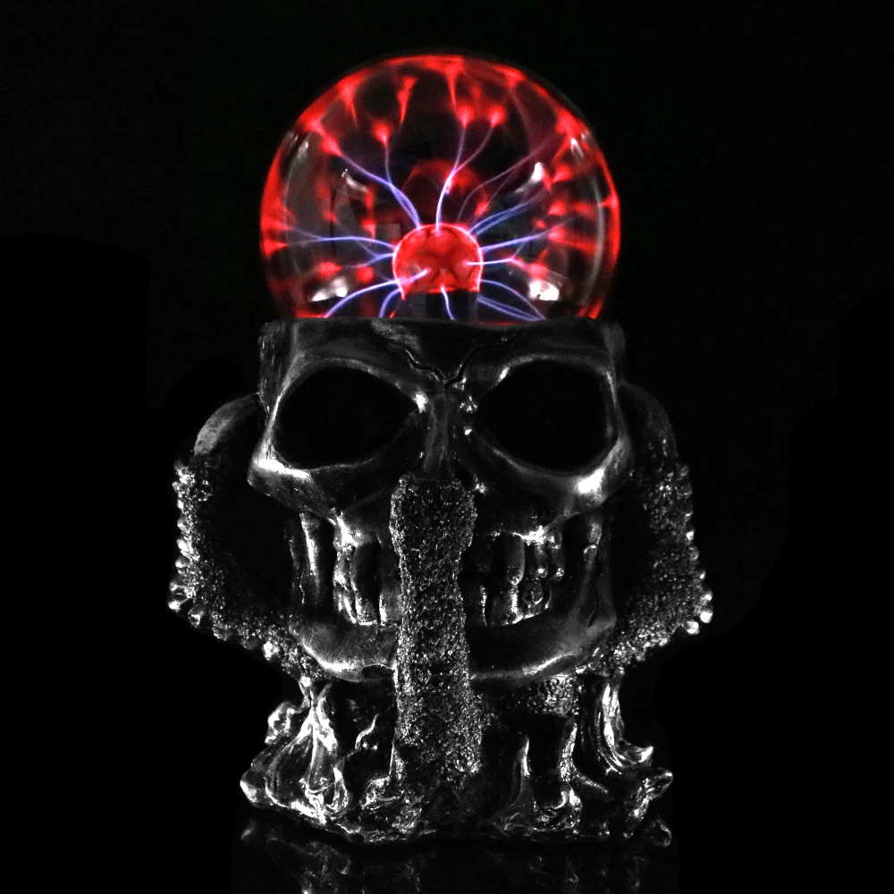 Black Skull Hand Tesla Glass Plasma Ball Resin Lighting Lamp Party magical Party Magical Ball Electrostatic Falshing Ball Gift