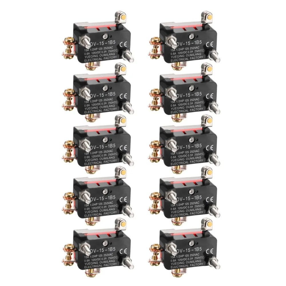 UXCELL 10PCS 15A 125/250V AC SPDT Switches NO+NC Snap Button Hinge Roller Lever Type Micro Limit Switch with Screw Terminals