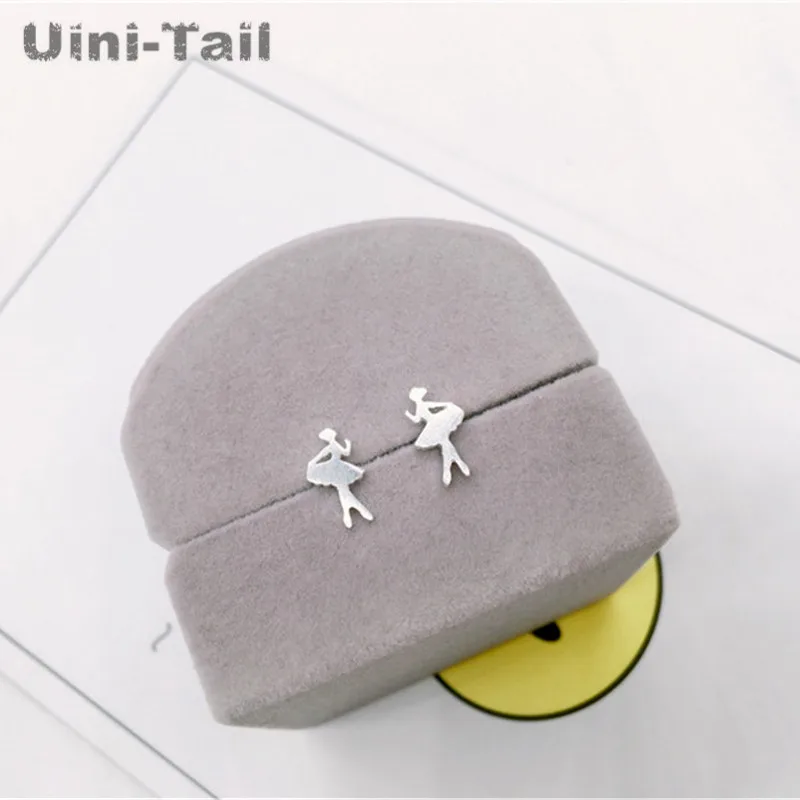 New 925 Tibetan silver ballet girl earrings wholesale Christmas models sweet brushed mini earrings girls love allergy ED228