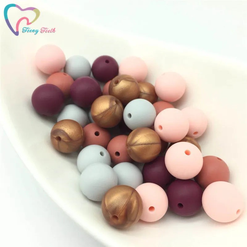 

Teeny Teeth 100 PCS Copper Maroon Mix Baby Chewable Silicone Beads Teething Pacifier Chain DIY Necklace Holder Accessories Gifts