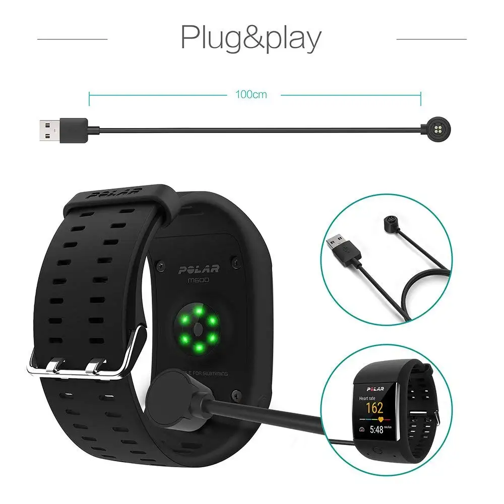 Cargador de reloj inteligente para Polar M600/Loop 2, Cable de carga rápida, sincronización de datos USB, 100cm/3,3 pies, magnético