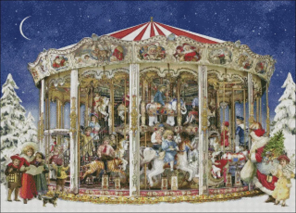 The Christmas Carousel - Counted Cross Stitch Kits - DIY Handmade Needlework For Embroidery 14 ct Cross Stitch Sets DMC Color