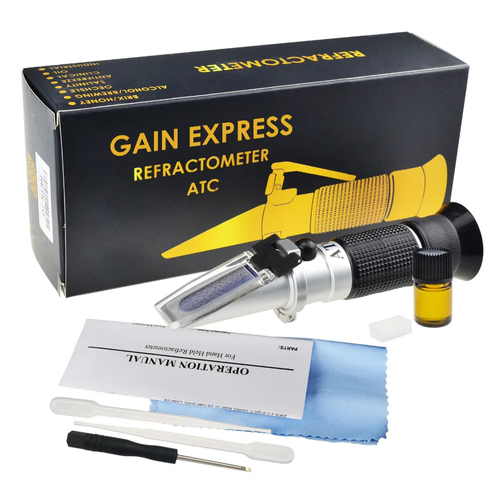 3in1 Honey Refractometer 58-90%/12-27%/38-43Be\' Brix Moisture Baume Tester Meter ATC Test Kit With Calibration Oil And Block