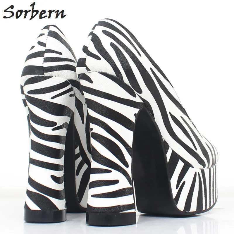 Sorbern Zebra Formal Shoes Ladies Pumps Women Slip On Shoes Fetish Ladies Shoes Size 43 Block Heel Pumps Women Shoes Colorful