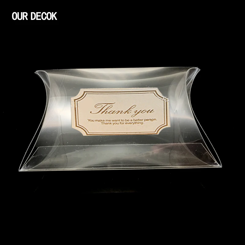 10Pcs/lot 9cmx6.5cmx2.5cm Pillow Shape Sweet Candy Box Packaging Gift Box for Wedding Party Favor Decor Clear PVC Wholesales