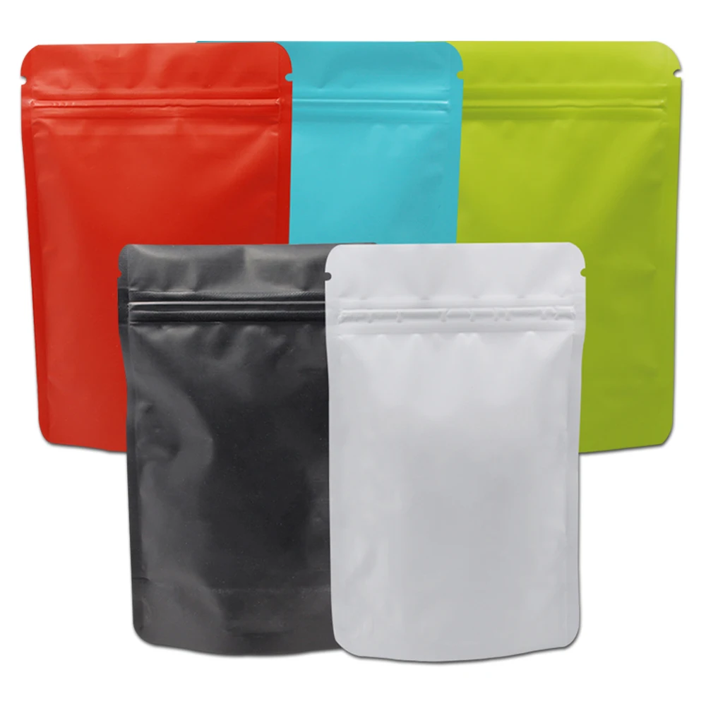 50PCS Stand Up Colorful Matte Pure Aluminum Foil Zip Lock Bag Heat Sealing Doypack Mylar Coffee Powder Packaging Mylar Zip Bags