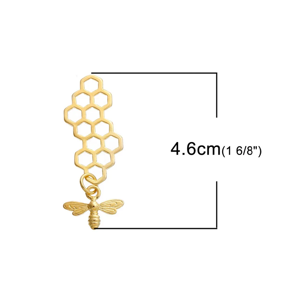 8seasons 3D Honeycomb Charms Pendants Alloy Gold Color Bee Carved Charms for Jewelry Making DIY Necklace Findings 46X16mm, 10PCs