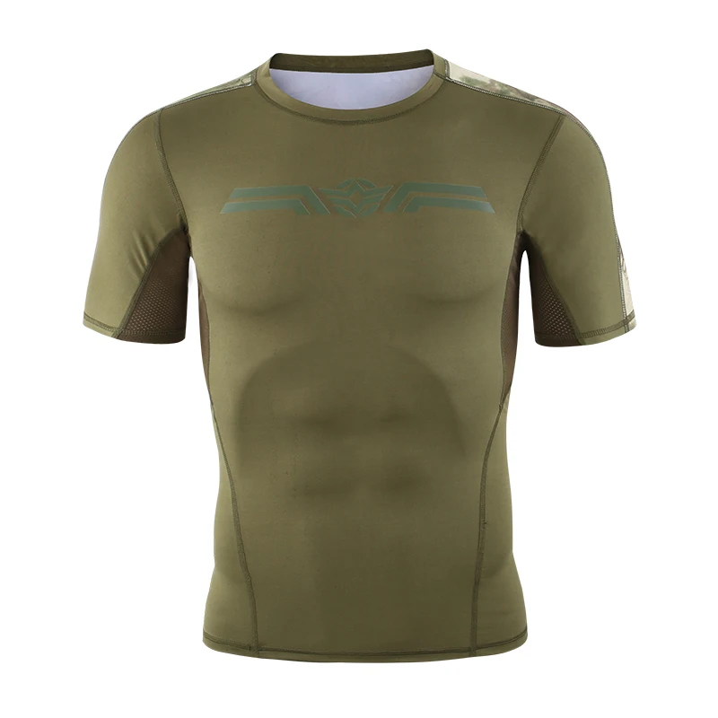 Shanghai Story Men's Fitness Elastic Slim Fast Dry Camouflage T-Shirt Summer Quick Dry Breathable Short Sleeve T Shirt