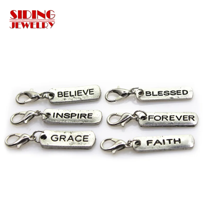 2018 New 50pcs/lot Mix Silver Hang Tag Dangle Charms Lobster Clasp DIY Bracelet Necklace Pendants Jewelry Hanging Charms