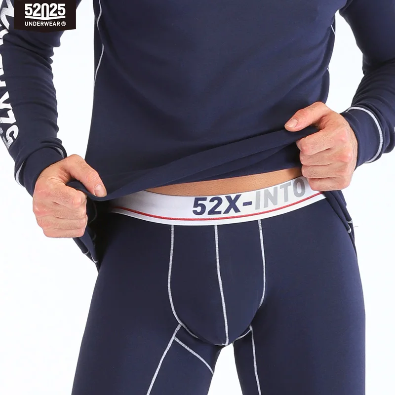 52025 Men Thermal Underwear Warm Cotton Thermal Underwear Set Winter Fleece Long Johns Fashionable Men Thermal Underwear