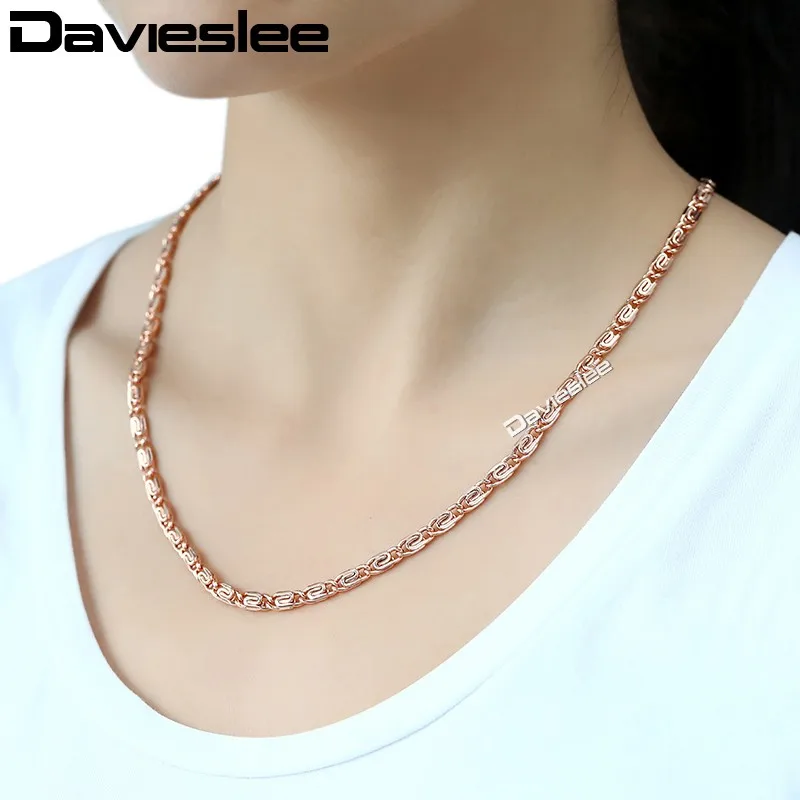 Davieslee Womens Necklace Snail Link 585 Rose Gold Color Chain Necklaces for Women Jewelry Gift 4.5mm 45cm 50cm DLGN216