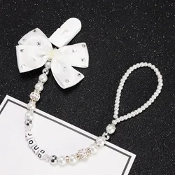 MIYOCAR Any name Bling silver rhinestone bow pink and sliver beads dummy clip holder pacifier clips holder/Teethers clip