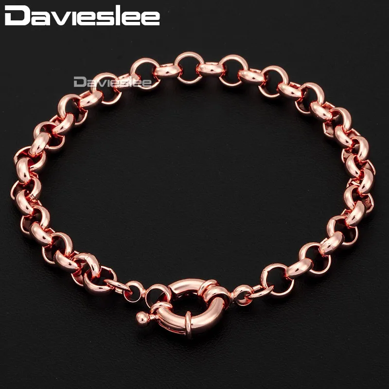 585 Rose Gold Color Womens Bracelet Chain Rolo Link Sailor Clasp 6mm 18cm 20cm 23cm 25cm GB212