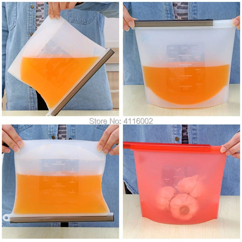 200pcs 1000ml Reusable Silicone Bags Vacuum Food Fresh Bags Wraps Fridge Food Storage Container Refrigerator Bag