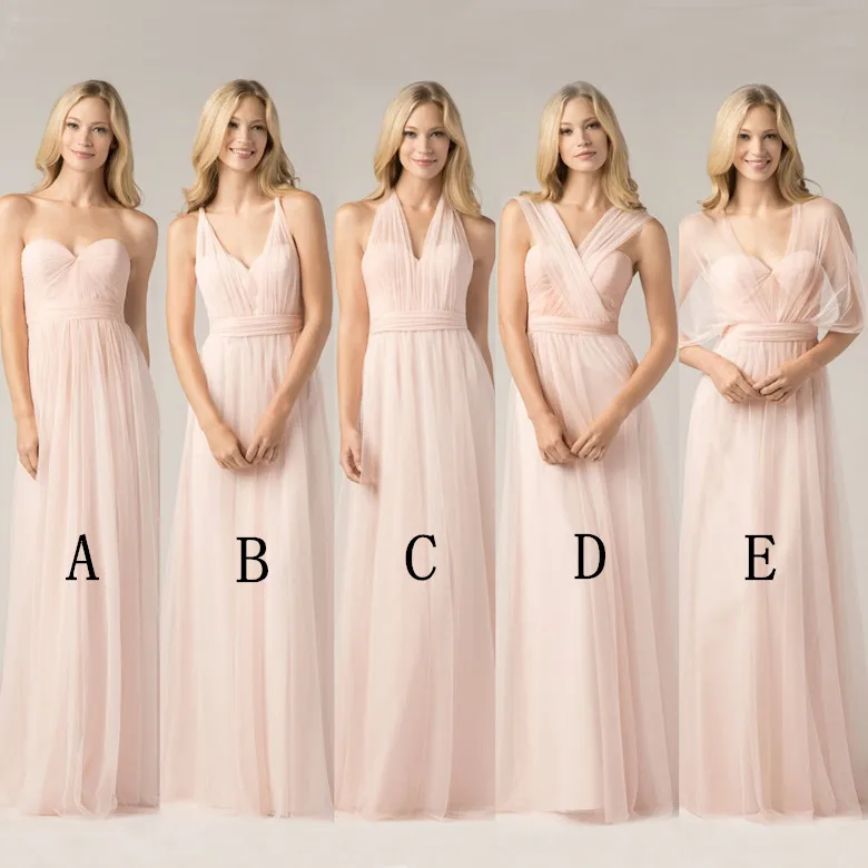 

2018 Convertible Bridesmaid Dresses Blush Pink Custom Made Fashion A Line Formal Plus Size Junior Bridesmaids Gowns Floor Length