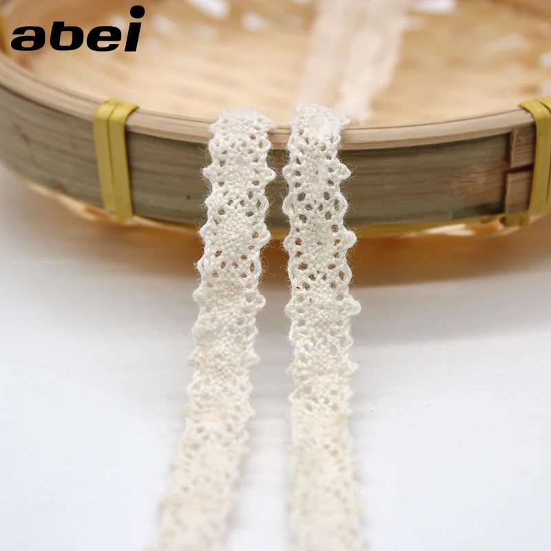 10yards/lot 1cm Crocheted Lace Trims Handmade Beige Cotton Lace Ribbon DIY Patchwork Cloth Hometexile Dress Wrap Embellishment